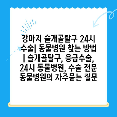 강아지 슬개골탈구 24시 수술| 동물병원 찾는 방법 | 슬개골탈구, 응급수술, 24시 동물병원, 수술 전문 동물병원