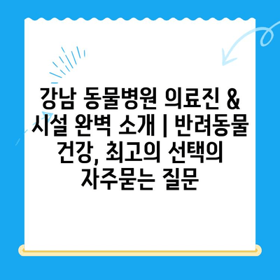 강남 동물병원 의료진 & 시설 완벽 소개 | 반려동물 건강, 최고의 선택
