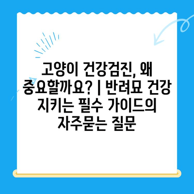 고양이 건강검진, 왜 중요할까요? | 반려묘 건강 지키는 필수 가이드