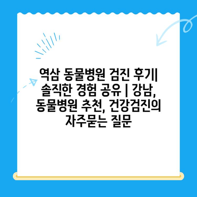 역삼 동물병원 검진 후기| 솔직한 경험 공유 | 강남, 동물병원 추천, 건강검진
