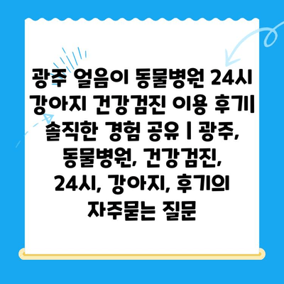 광주 얼음이 동물병원 24시 강아지 건강검진 이용 후기| 솔직한 경험 공유 | 광주, 동물병원, 건강검진, 24시, 강아지, 후기