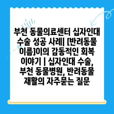 부천 동물의료센터 십자인대 수술 성공 사례| [반려동물 이름]이의 감동적인 회복 이야기 | 십자인대 수술, 부천 동물병원, 반려동물 재활