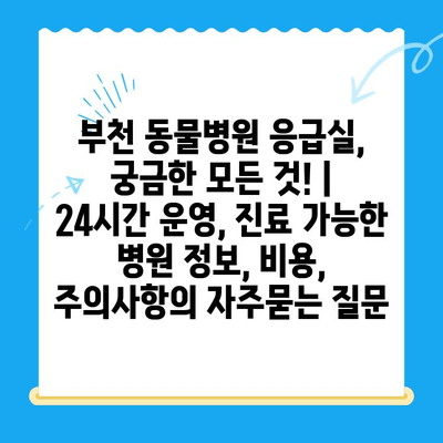 부천 동물병원 응급실, 궁금한 모든 것! | 24시간 운영, 진료 가능한 병원 정보, 비용, 주의사항