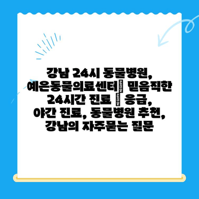 강남 24시 동물병원, 예은동물의료센터| 믿음직한 24시간 진료 | 응급, 야간 진료, 동물병원 추천, 강남