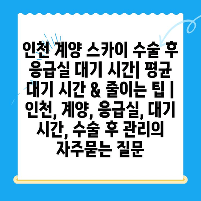 인천 계양 스카이 수술 후 응급실 대기 시간| 평균 대기 시간 & 줄이는 팁 | 인천, 계양, 응급실, 대기 시간, 수술 후 관리