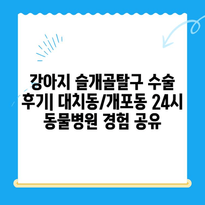 강아지 슬개골탈구 수술 후기| 대치동/개포동 24시 동물병원 경험 공유 | 슬개골탈구, 수술 후 관리, 재활, 비용