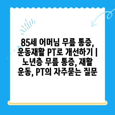 85세 어머님 무릎 통증, 운동재활 PT로 개선하기 | 노년층 무릎 통증, 재활 운동, PT