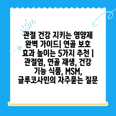관절 건강 지키는 영양제 완벽 가이드| 연골 보호 효과 높이는 5가지 추천 | 관절염, 연골 재생, 건강 기능 식품, MSM, 글루코사민