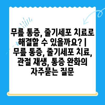 무릎 통증, 줄기세포 치료로 해결할 수 있을까요? | 무릎 통증, 줄기세포 치료, 관절 재생, 통증 완화