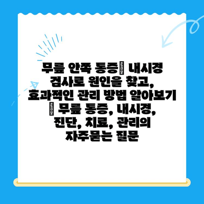 무릎 안쪽 통증| 내시경 검사로 원인을 찾고, 효과적인 관리 방법 알아보기 | 무릎 통증, 내시경, 진단, 치료, 관리