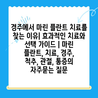 경주에서 마린 플란트 치료를 찾는 이유| 효과적인 치료와 선택 가이드 | 마린 플란트, 치료, 경주, 척추, 관절, 통증