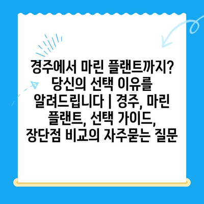 경주에서 마린 플랜트까지? 당신의 선택 이유를 알려드립니다 | 경주, 마린 플랜트, 선택 가이드, 장단점 비교