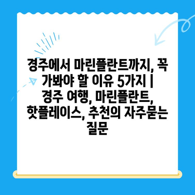 경주에서 마린플란트까지, 꼭 가봐야 할 이유 5가지 | 경주 여행, 마린플란트, 핫플레이스, 추천