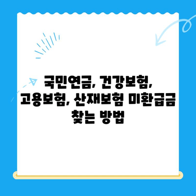 4대보험 미환급금, 내 돈 찾기! 간편 조회 및 정산 신청 가이드 | 미환급금 조회, 정산 신청 방법, 국민연금, 건강보험, 고용보험, 산재보험