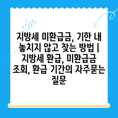 지방세 미환급금, 기한 내 놓치지 않고 찾는 방법 | 지방세 환급, 미환급금 조회, 환급 기간