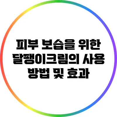 피부 보습을 위한 달팽이크림의 사용 방법 및 효과