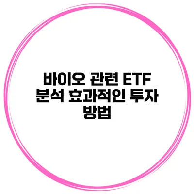 바이오 관련 ETF 분석 효과적인 투자 방법